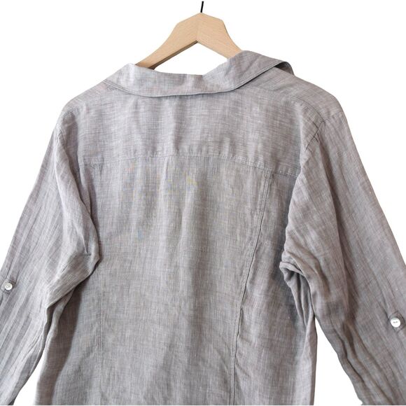 Saks Fifth Avenue Shirt Womens Fits S Greige 100% Linen Casual Long Sleeve - Picture 6 of 7